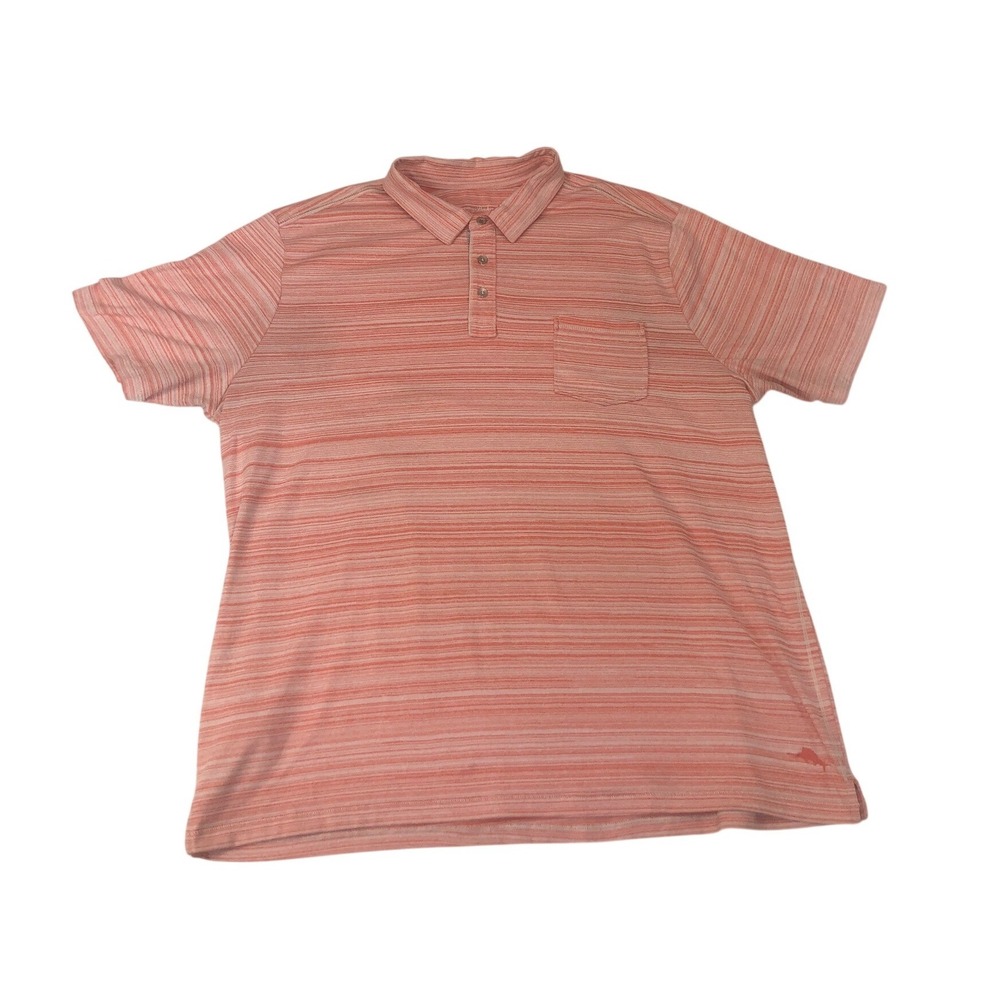 Tommy Bahama IslandZone Mens XXL Orange Space Dye Striped Polo Shirt Short Sleev